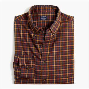 J. Crew Factory Brushed Twill Shirt, Plaid Navy Walnut, Large, EUC